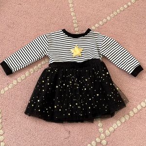 Black and white dress for baby girl with tulle skirt